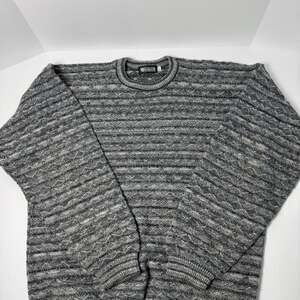 Vintage Megalos Gray Textured Knit Sweater, Men's XL Tall Granola Grandpa